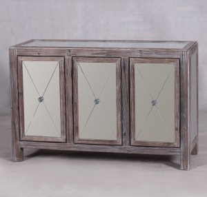 Shabby-Chic 3-Door Mirrored Wooden Sideboard for Livingroom
